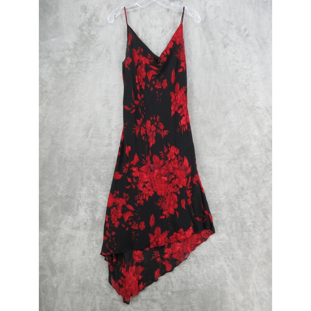 Vintage Lily Dress Womens Large Bias Slip Asymmetric Red Rose 90s Fairy Grunge